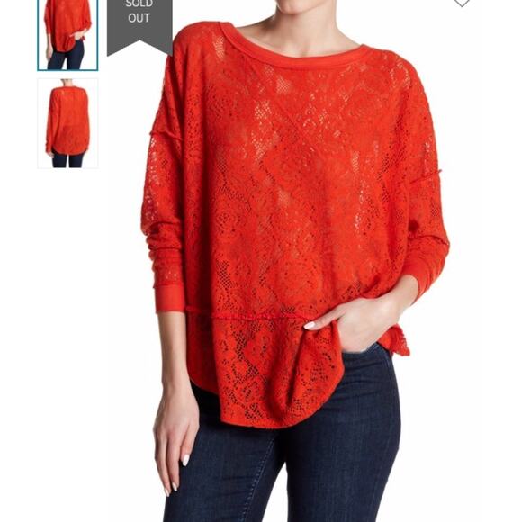 Free People Not Cold in This Floral Knit Top Red Small - Picture 1 of 9